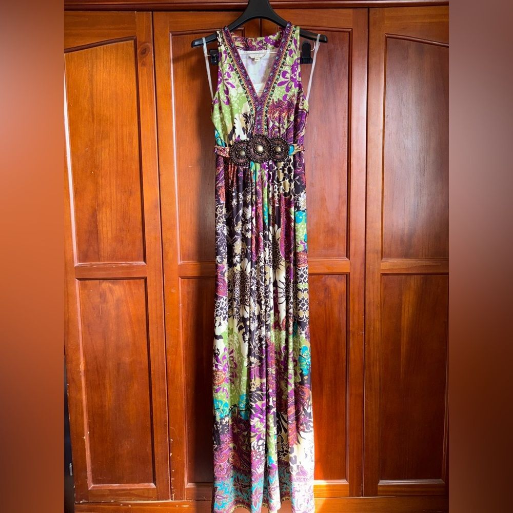 ECI Purple, Green and Blue Ruched Maxi Sundress #1477